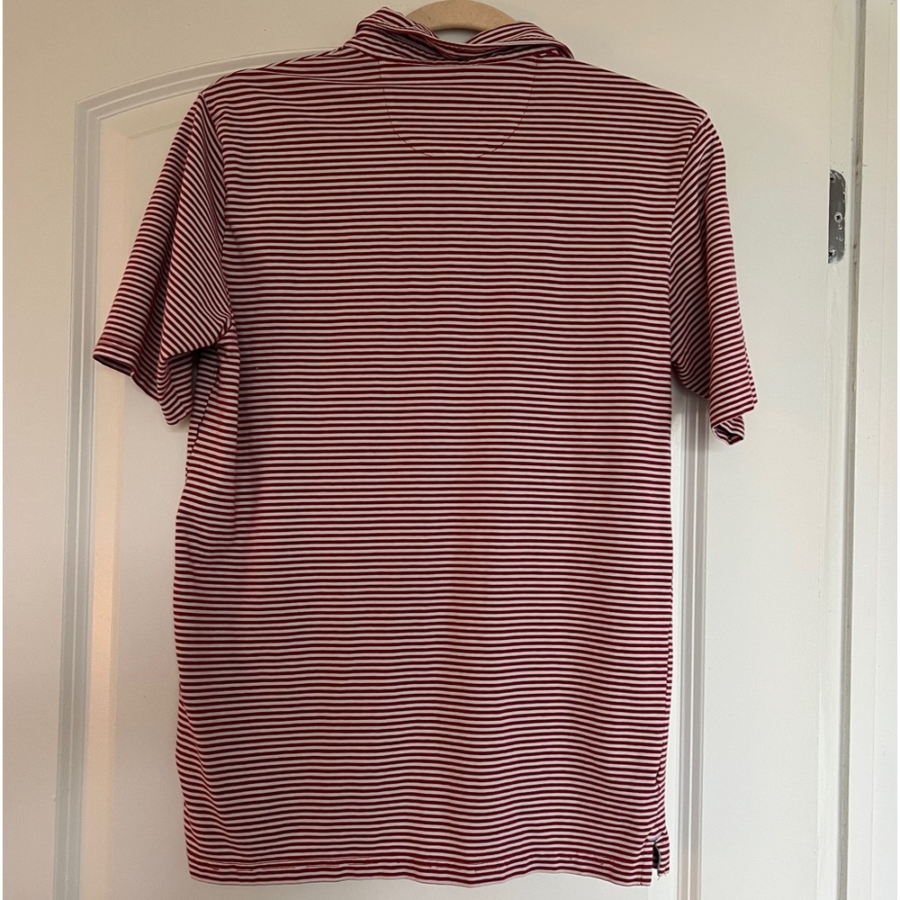 Boys size 16 dried in dryer so fits a 12-14 burgundy and white stipe shirt